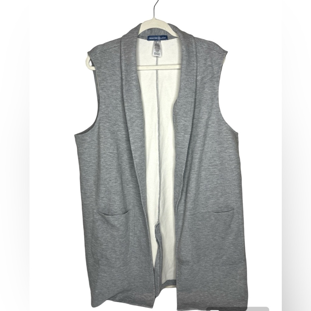 Signature Weekend Grey Long Cardigan Front Pockets Size XL